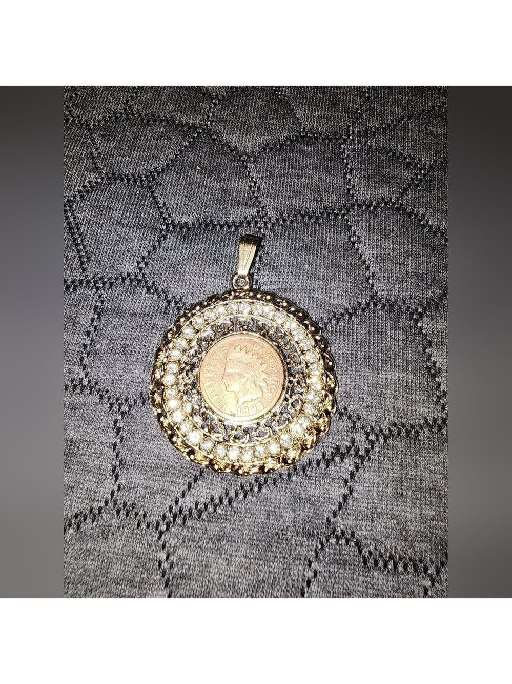 Vintage 1897 Gold Plated Native American Coin Pendant Only 2"
